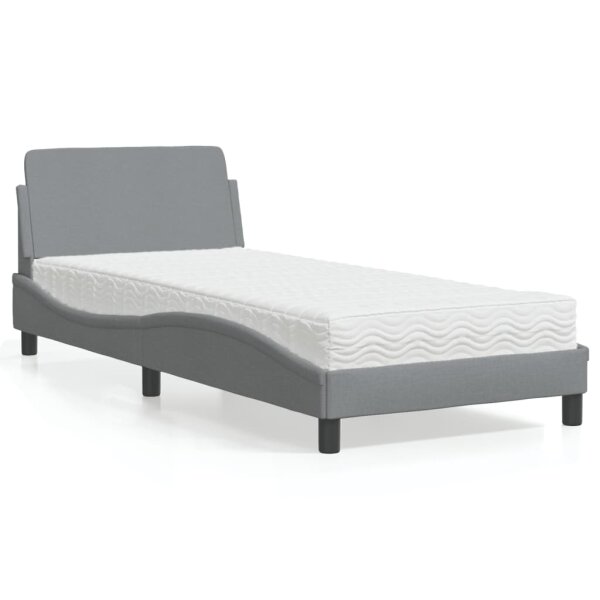 vidaXL Bett mit Matratze Hellgrau 90x190 cm Stoff