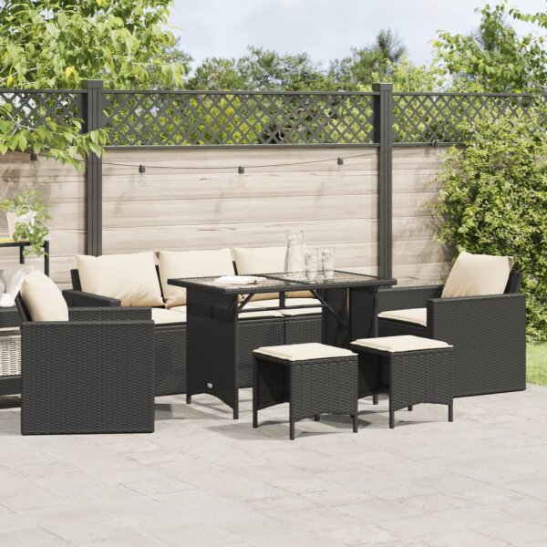 vidaXL 6-tlg. Garten-Sofagarnitur mit Kissen Schwarz Poly Rattan