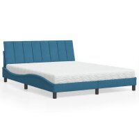 vidaXL Bett mit Matratze Blau 160x200 cm Samt