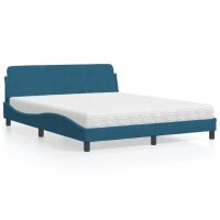 vidaXL Bett mit Matratze Blau 160x200 cm Samt