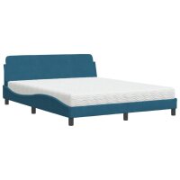 vidaXL Bett mit Matratze Blau 160x200 cm Samt