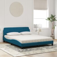 vidaXL Bett mit Matratze Blau 160x200 cm Samt