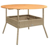 vidaXL Gartentisch mit Holzplatte Beige &Oslash;110x71 cm Poly Rattan