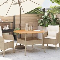 vidaXL Gartentisch mit Holzplatte Beige &Oslash;110x71 cm Poly Rattan