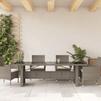 vidaXL Gartentisch mit Glasplatte Grau 240x90x75 cm Poly Rattan