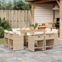 vidaXL 9-tlg. Garten-Essgruppe mit Kissen Beige Poly Rattan