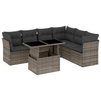 vidaXL 7-tlg. Garten-Sofagarnitur mit Kissen Grau Poly Rattan