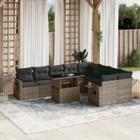 vidaXL 10-tlg. Garten-Sofagarnitur mit Kissen Grau Poly...