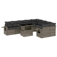 vidaXL 10-tlg. Garten-Sofagarnitur mit Kissen Grau Poly...