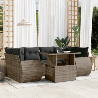 vidaXL 7-tlg. Garten-Sofagarnitur mit Kissen Grau Poly Rattan