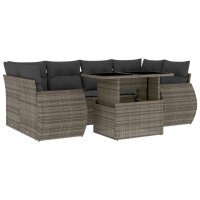 vidaXL 7-tlg. Garten-Sofagarnitur mit Kissen Grau Poly Rattan