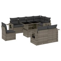 vidaXL 9-tlg. Garten-Sofagarnitur mit Kissen Grau Poly Rattan