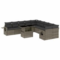 vidaXL 11-tlg. Garten-Sofagarnitur mit Kissen Grau Poly Rattan