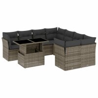 vidaXL 9-tlg. Garten-Sofagarnitur mit Kissen Grau Poly...