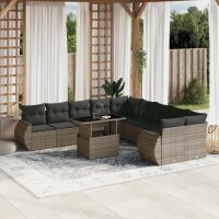 vidaXL 11-tlg. Garten-Sofagarnitur mit Kissen Grau Poly...