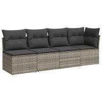 vidaXL 11-tlg. Garten-Sofagarnitur mit Kissen Grau Poly Rattan