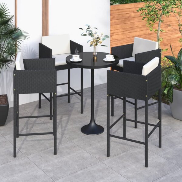 vidaXL Barhocker 4 Stk. mit Kissen Schwarz Poly Rattan