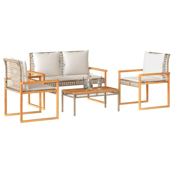 vidaXL 4-tlg. Garten-Lounge-Set mit Kissen Beige Poly Rattan