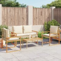 vidaXL 4-tlg. Garten-Lounge-Set mit Kissen Beige Poly Rattan