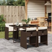 vidaXL 5-tlg. Garten-Essgruppe mit Kissen Braun Poly Rattan