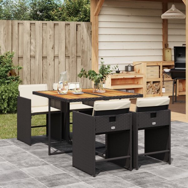 vidaXL 5-tlg. Garten-Essgruppe mit Kissen Schwarz Poly Rattan