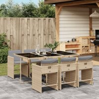 vidaXL 7-tlg. Garten-Essgruppe mit Kissen Beigemischung Poly Rattan