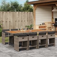 vidaXL 9-tlg. Garten-Essgruppe mit Kissen Grau Poly Rattan