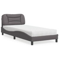 vidaXL Bett mit Matratze Grau 90x190 cm Kunstleder