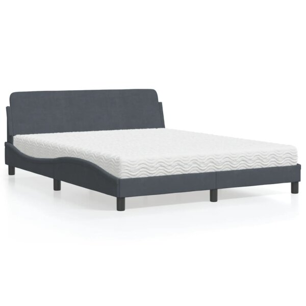 vidaXL Bett mit Matratze Dunkelgrau 160x200 cm Samt