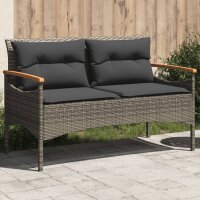 vidaXL Gartenbank mit Kissen 116x62,5x74 cm Grau Poly Rattan