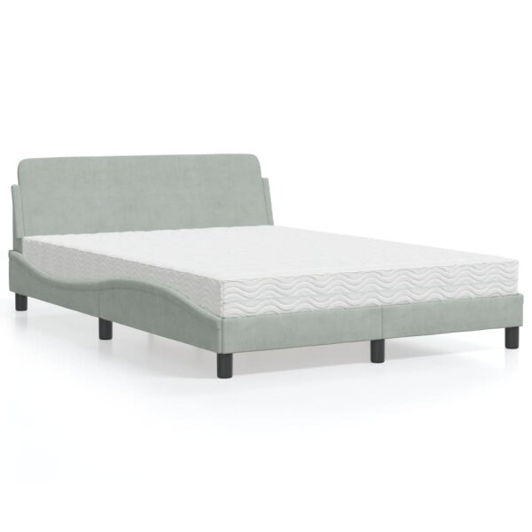 vidaXL Bett mit Matratze Hellgrau 140x200 cm Samt