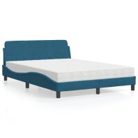 vidaXL Bett mit Matratze Blau 140x190 cm Samt