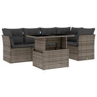 vidaXL 6-tlg. Garten-Sofagarnitur mit Kissen Grau Poly Rattan