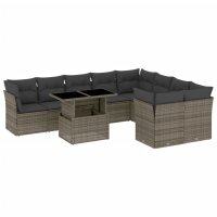 vidaXL 10-tlg. Garten-Sofagarnitur mit Kissen Grau Poly...