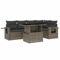 vidaXL 6-tlg. Garten-Sofagarnitur mit Kissen Grau Poly...