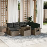 vidaXL 8-tlg. Garten-Sofagarnitur mit Kissen Grau Poly Rattan