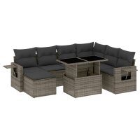 vidaXL 8-tlg. Garten-Sofagarnitur mit Kissen Grau Poly Rattan