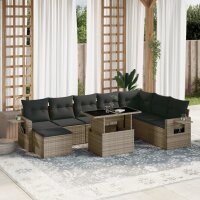 vidaXL 9-tlg. Garten-Sofagarnitur mit Kissen Grau Poly Rattan