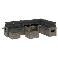 vidaXL 9-tlg. Garten-Sofagarnitur mit Kissen Grau Poly Rattan