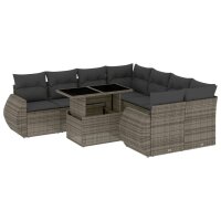 vidaXL 9-tlg. Garten-Sofagarnitur mit Kissen Grau Poly Rattan