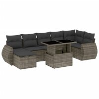 vidaXL 8-tlg. Garten-Sofagarnitur mit Kissen Grau Poly Rattan