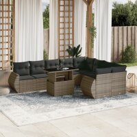 vidaXL 10-tlg. Garten-Sofagarnitur mit Kissen Grau Poly...