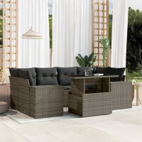 vidaXL 7-tlg. Garten-Sofagarnitur mit Kissen Grau Poly Rattan