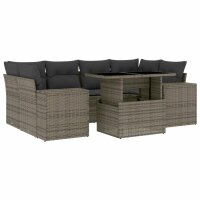 vidaXL 7-tlg. Garten-Sofagarnitur mit Kissen Grau Poly Rattan