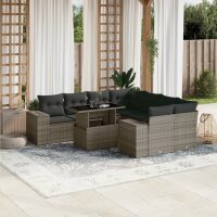 vidaXL 9-tlg. Garten-Sofagarnitur mit Kissen Grau Poly Rattan