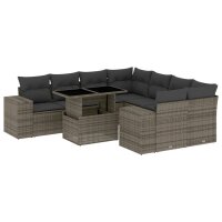 vidaXL 9-tlg. Garten-Sofagarnitur mit Kissen Grau Poly Rattan