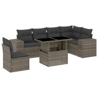 vidaXL 7-tlg. Garten-Sofagarnitur mit Kissen Grau Poly Rattan