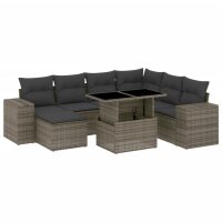 vidaXL 8-tlg. Garten-Sofagarnitur mit Kissen Grau Poly Rattan