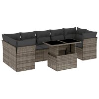 vidaXL 8-tlg. Garten-Sofagarnitur mit Kissen Grau Poly Rattan