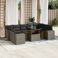 vidaXL 10-tlg. Garten-Sofagarnitur mit Kissen Grau Poly...